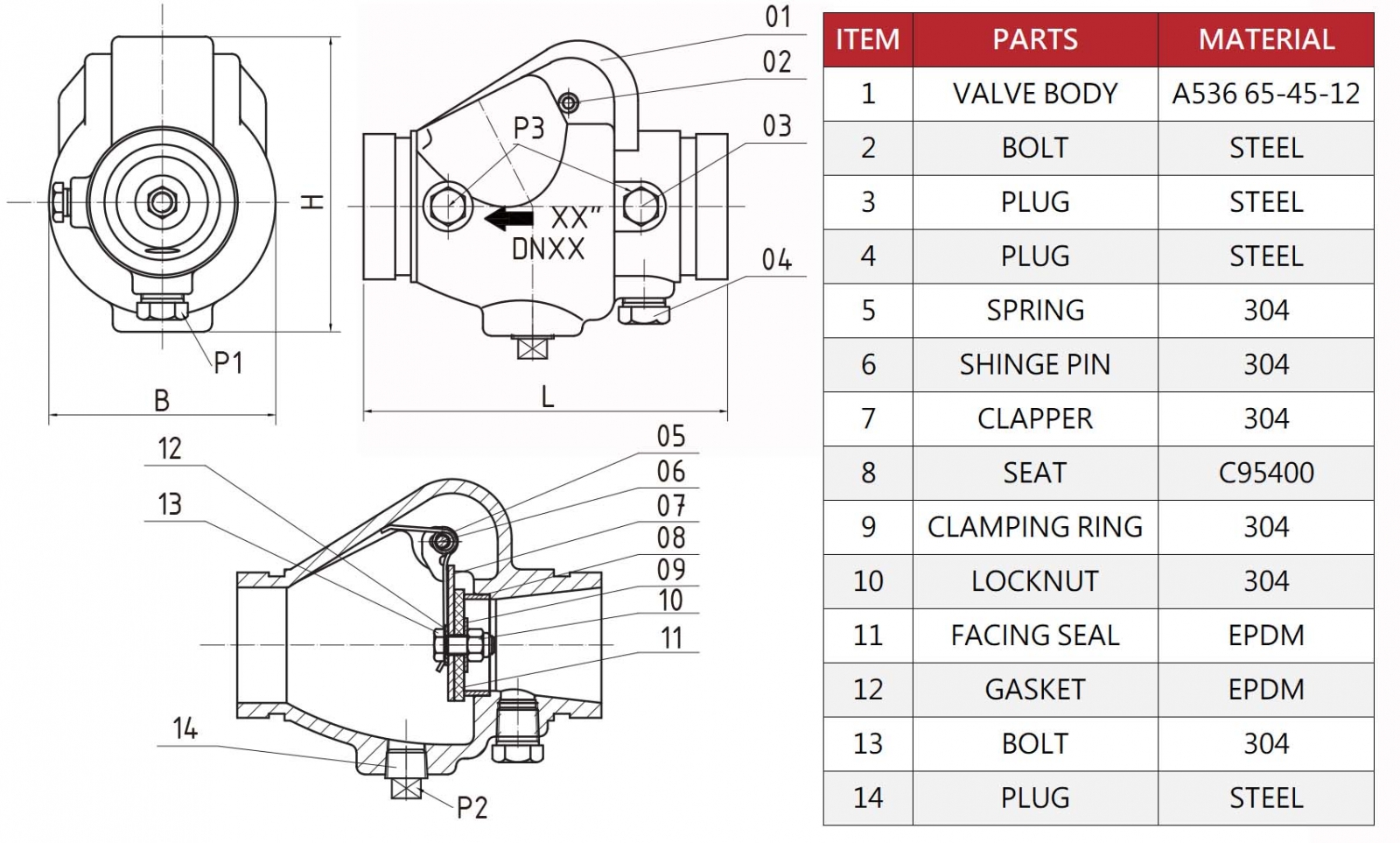 Hants UL Grooved Swing Check Valve Structure Diagram