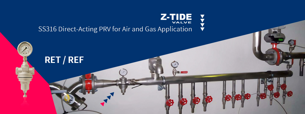 1" Direct acting PRV installed in air / gas system in a research facility Z-Tide Direct Acting Pressure Reducing Valve Installed in Air/Gas System of a Nuclear Research Center in France
